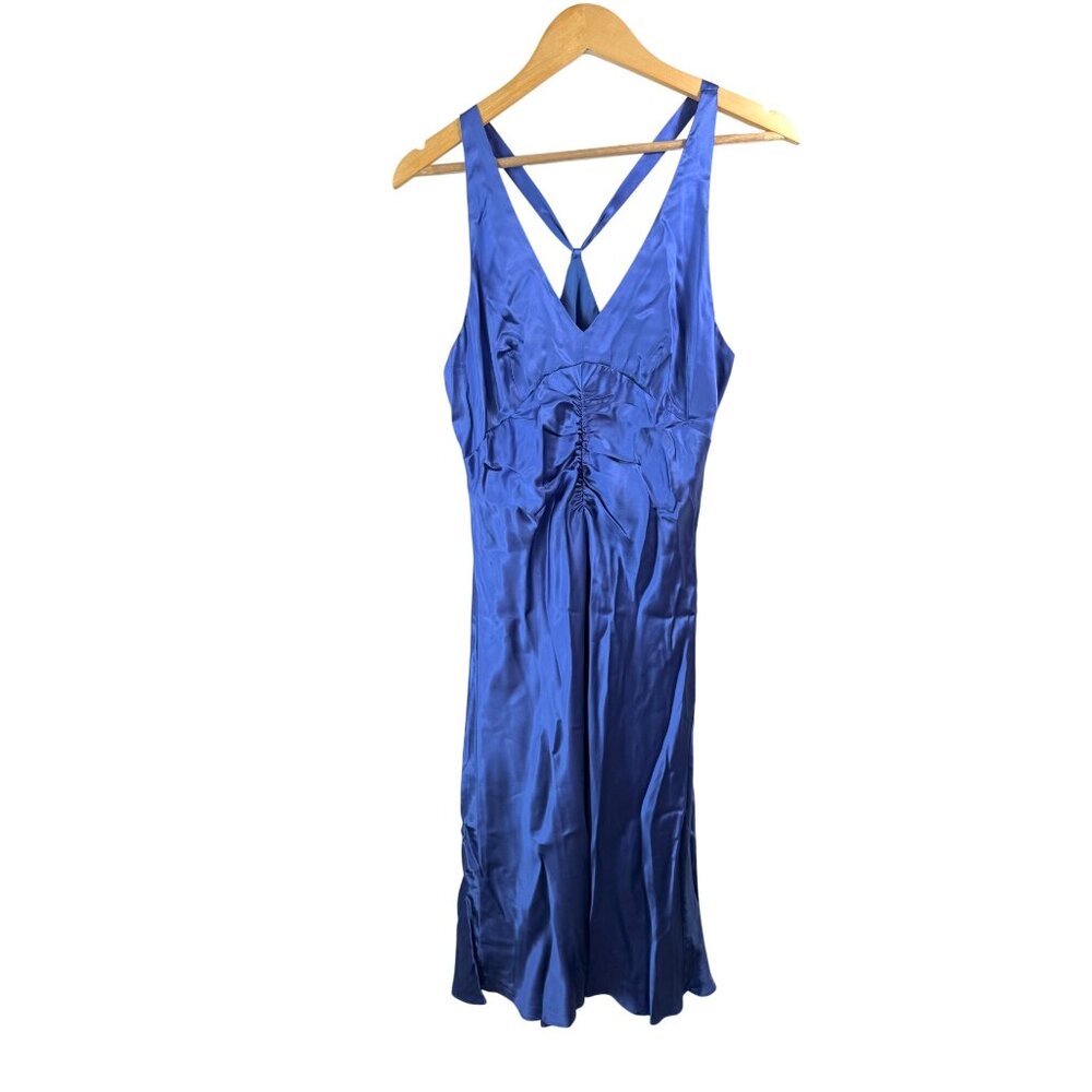 Frederick's of Hollywood midi‎ SILK satin 90s slip dress blue sz 8